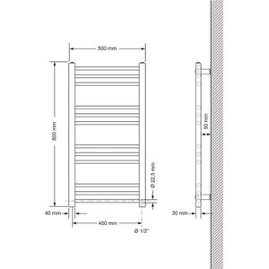 Elektrische badkamerradiator met verwarmingselement 300W 500x800 mm wit recht met zijaansluiting LuxeBath
