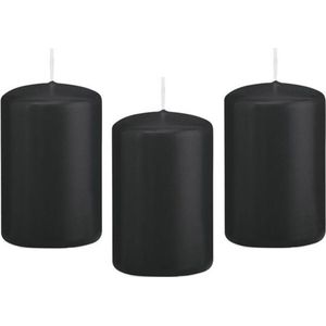 12x Zwarte cilinderkaars/stompkaars 5 x 8 cm 18 branduren - Geurloze kaarsen - Woondecoraties