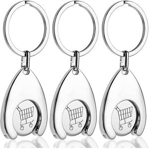 Allecto Plus - Winkelwagenchip sleutelhanger 3 stuks - zinklegering - geluksbrenger - zilver - winkelwagenmunten