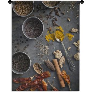 Wandkleed Kruiden en Specerijen - Kruiden op grijze achtergrond Wandkleed katoen 60x80 cm - Wandtapijt met foto