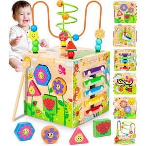 Motorische vaardigheden kubus Motorische vaardigheden speelgoed vanaf 1 jaar - Activiteitenkubus Montessori baby speelgoed - Motorische vaardigheden boog kinderspeelgoed sorteerspel houten speelgoed leerzaam speelgoed voor kinderen van 1 tot 2