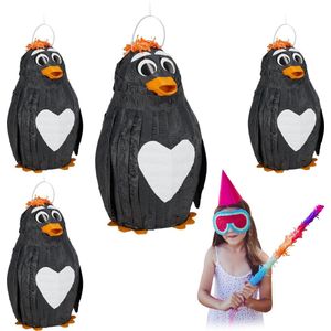 Relaxdays 4x pinata pinguin - verjaardag - pinguïn piñata - kinderen - 42 cm - decoratie