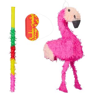Relaxdays 3-delige pinata set flamingo - pinatastok - blinddoek - pinata accessoires