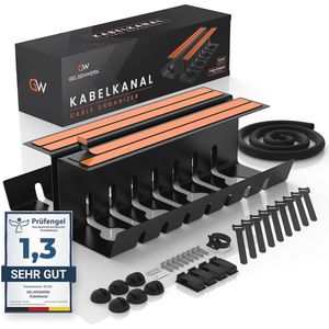 Set van 2 zwarte kabelgoten voor bureau - zonder boren, inclusief kabelslang voor efficiënt kabelmanagement