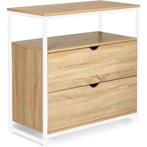 Commode met 2 laden Detroit industrieel design met plank hout en metaal, wit