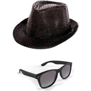Boland Verkleedkleding set - Glitter hoed/party bril zwart volwassenen