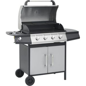 Gasbarbecue 4+1 kookzone stoel en roestvrij staal zwart zilver
