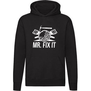 Mr. Fix it | Hoodie | klussen | maken | repareren | opknappen | herstellen | kapot | werk | klusjesman | vakman | vader | Unisex | Trui | Sweater | Capuchon | Zwart