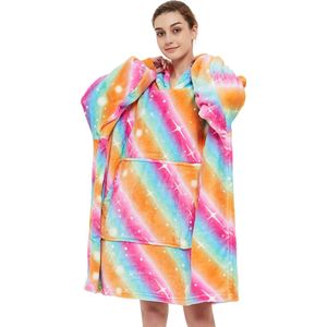 Fleece deken met mouwen en capuchon – Oversized hoodie deken met mouwen – Fleece deken – Fleece TV deken – Plaid met mouwen – hoodie blanket - Warm & zacht – Fleece poncho - Knuffelen - multicolor- Badrock