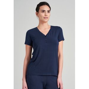 SCHIESSER Mix+Relax T-shirt - dames shirt korte mouw henley knoopsluiting blauw - Maat: 42