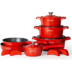 Victor 14-delige Pannenset - Urban Home - Rood - Diameter 28 cm x Hoogte 15 cm - Koken & Tafelen