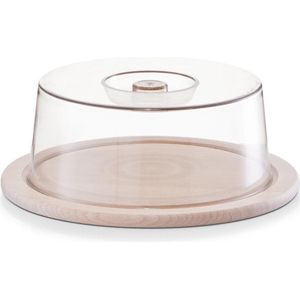 1x Kaas snijplanken/serveerplank/opbergdoos rond met deksel 23 cm - Kaasplanken - Kaas serveren en bewaren