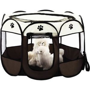 opvouwbare tent voor huisdieren met 8 mazen, draagbare opvouwbare hardloopkooi voor puppy's, puppyomheining, hondenkat, konijnenhuis voor binnen en buiten 77 CM* 56 CM, bruin