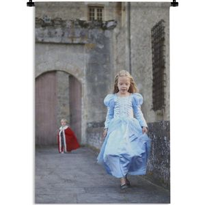 Wandkleed Prinsen en prinsessen - Een prins en een prinses op de kasteelmuur Wandkleed katoen 90x135 cm - Wandtapijt met foto