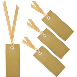 Santex cadeaulabels met lintje - set 120x stuks - goud - 3 x 7 cm - naam tags