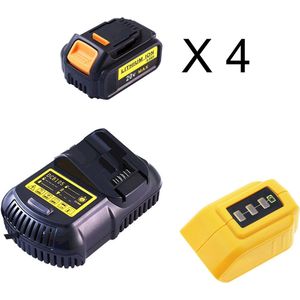 4x DCB200 Batterij / accu, geschikt voor DeWalt, 18-20V 6Ah + DCB090 adapter + DCB 105 Laadstation