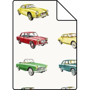 Proefstaal ESTAhome behang vintage auto's rood, geel en groen - 138731 - 26,5 x 21 cm