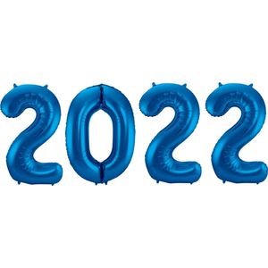 Ballon 2022 Happy New Year Versiering Oud en Nieuw Jaar Versiering Decoratie Cijfer Ballonnen Blauw 70 CM Met Rietje