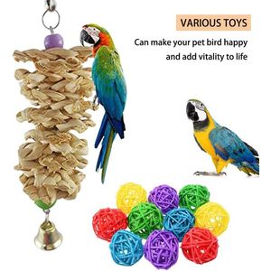 Vogelpapegaai speelgoed 17 stuks papegaaien kooi speelgoed met hangende schommel, kauwen, hangende bel, vogel kauwspeelgoed vogel schommel speelgoed voor parkieten, conure, ara's, liefdesvogels, vinken, mynah