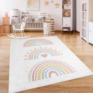 Paco Home Kindertapijt Kinderen Vloerkleed Kinderkamer Antislip Regenboog Hart Stippen 140x200 cm