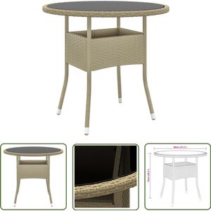 vidaXL Bistrotafel - Tuin Tafel - Tuintafel Ø80x75 cm gehard glas en poly rattan beige - Outdoor Tafel - Veranda Tafel - Terrastafel
