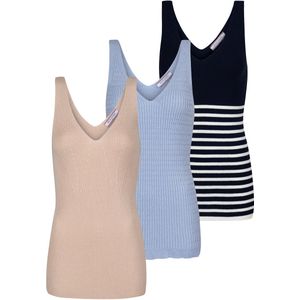 Felix Hardy Tricot Zomer Tops 3 Pack Tshirt Tanktop Dames Beige-Babyblauw-Navy - M