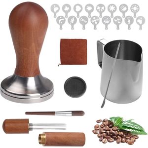 Koffie Stamper Set 51 mm - Espresso Accessoires Kit met Melkschuimer, Latte Art Pen, en Koffie Roerder