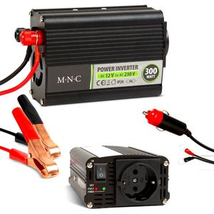 Omvormer 12v 230v - 300W -Gemodificeerde Sinusgolf Voor auto met accuklemmen en sigarettenaanstekerplug - Stopcontact voor in de Auto