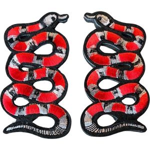 Slang Koraalslang Serpent Strijk Embleem Patch Set L+R 5.3 cm / 10 cm / Rood Grijs Zwart
