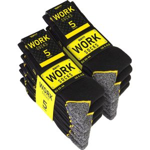 BRUBAKER - Werksokken - 10 Paar - WORK Sokken voor optimale grip op het werk - Robuuste Functionele Sokken - Katoen - Versterkte hiel en teen - Zwart Geel Grijs - Maat 39-42