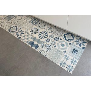 JYG Vloerkleed Keulen - Keukenloper - Keukenmat - Vinyl - Vintage - 60x180cm - Blauw - Beige