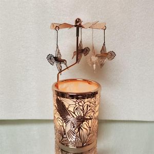 Glazen theelichthouder carrousel, lantaarncarrousel, roterende kaarsenhouder, windmolenkaars (Rose Golden Hummingbird) Glazen theelichthouder carrousel, lantaarncarrousel, roterende kaarsenhouder, windmolenkaars (Roze Gouden Kolibrie)