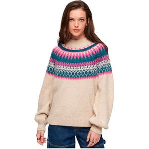 Superdry Slouchy Pattern Ronde Hals Sweater Beige 2XS Vrouw