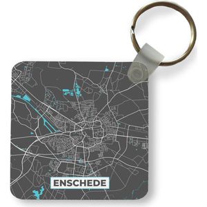 Sleutelhanger - Uitdeelcadeautjes - Stadskaart - Enschede - Grijs - Blauw - Plastic