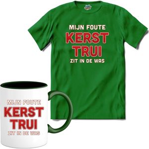 Mijn foute kerst trui zit in de was - T-Shirt met mok - Heren - Kelly Groen - Maat S