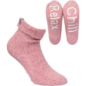 Huissokken Dames - Anti Slip - Chill en Relax - Roze Mellee - 1 pack - Maat 35-38 - 40% Wol