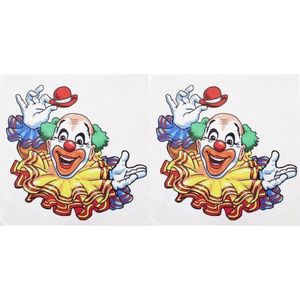 2x Raamsticker vrolijke clown 35 x 40 cm - Decoratiesticker - Carnaval/Circus themadecoratie