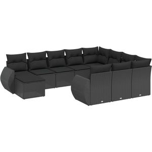 vidaXL 11-delige Loungeset met kussens poly rattan zwart - Loungeset - Loungesets - Tuinset - Tuinbank