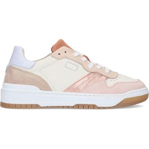 Manfield - Dames - Witte leren sneakers met roze details - Maat 37