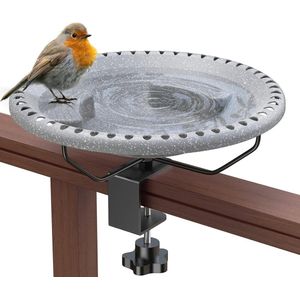 Vogelbad hangend op balkonleuning - Modern vogelbad voor tuin - Groot waterbad voor vogels (diameter 29 cm) - Vorstbestendig en winterbestendig - Grijs