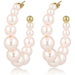 My Bendel 30 mm grote roze pareloorbellen - Goldplated - Elegante open oorring in het goudkleurig met roze parels - Met luxe cadeauverpakking
