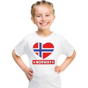 Noorwegen hart vlag t-shirt wit jongens en meisjes 146/152
