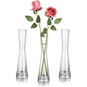 Bloemenvaas modern 3 glazen vazen, 20 cm vaas smalle vazen ​​glazen bloemenvaas voor tafeldecoratie, glazen vaas handgemaakte tulpenvaas voor een roos voor bruiloft decoratie tafeldecoratie woonkamer eettafel thuis