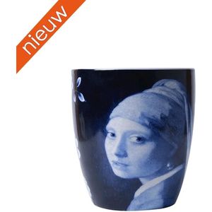 koffiemok-meisje met de parel-Heinen Delfts Blauw-blauw-wit-porselein-Hollandse meesters-Johannes Vermeer