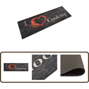 vidaXL Keukenmat - Cooking-print - 60x180 cm - Zwart Keukenmat - Vloerkleden - Keukentapijt - Antislip Mat - Zwarte Keukenmat