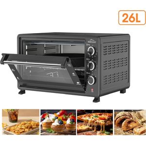 SMH LINE® Mini Vrijstaande Oven - 26L - 1400W - Convectie Mini Oven - Geëmailleerde Holte - Hetelucht & Grillfunctie - Zwart