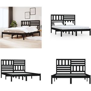 vidaXL Bedframe massief grenenhout zwart 120x200 cm - Bedframe - Bedframes - Eenpersoonsbed - Bed