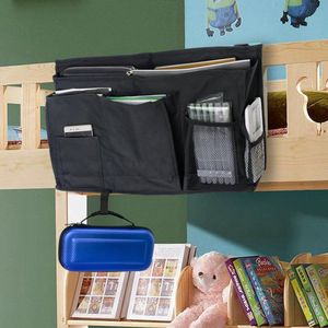 Bedorganizer – 8 vakken, hangende opbergtas voor nachtkastje met riem voor mobiele telefoon, tablet, boeken, zakdoek, ideaal voor bed, slaapzalen, ziekenhuis, caddy (zwart)