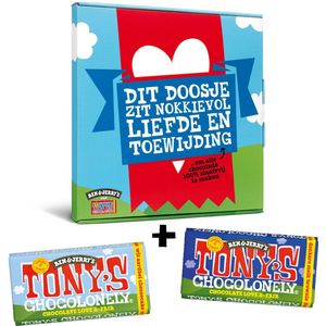 Tony's Chocolonely & Ben & Jerry's Chocolate Love-a-Fair Chocolade Geschenkdoos - Cadeau voor Man en Vrouw - Fairtrade Chocola Repen - Liefdes Cadeau - 2 x 180 gram Cadeaudoos