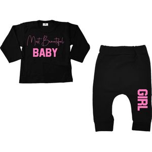 Babypakje meisje-geboortepakje-Most Beautiful baby girl-Maat 80-zwart-roze